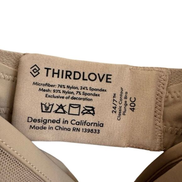 ThirdLove 24/7 Classic Contour Plunge Bra Underwire Nude Size 40C - Picture 3 of 4